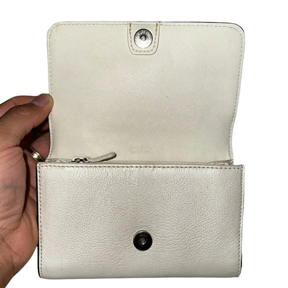 Coach Pearl Cream Metallic Crossbody Wallet Convertible Leather Crossbody Purse - Picture 6 of 14